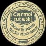 Timbre-monnaie Carmol tut wohl bei Rheuma, Hexenschuss, Kopf-Hals, und Zahnschmerzen - Carmol ist auch als Mundwasser sehr beliebt - Rheinsberg (Brandenburg) - Allemagne - briefmarkenkapselgeld