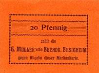Timbre-monnaie G.M�ller � Besigheim - Allemagne - Briefmarkengeld