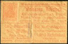 Timbre-monnaie 10 pfennig Weinhaus Rebstock - Köln am Rhein - Allemagne - face