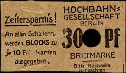 Timbre-monnaie Hochbahn - Berlin - Allemagne - Briefmarkengeld