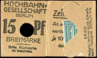 Timbre-monnaie Lothar Messow à Berlin - 15 pfennig bleu-vert sous carton - ouvert - dos