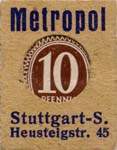 Timbre-monnaie Metropol à Stuttgart - 10 pfennig brun sur carton entaillé - dos