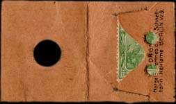 Timbre-monnaie Tietz - 20 pfennig Germania sous carton brun - ouvert - dos