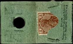 Timbre-monnaie Tietz - 5 pfennig Germania sous carton vert - ouvert - dos