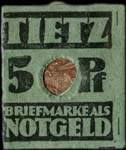Timbre-monnaie Tietz - 5 pfennig Germania sous carton vert - fermé - dos
