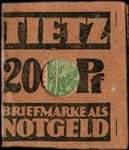 Timbre-monnaie Tietz - 20 pfennig Germania sous carton brun - fermé - dos