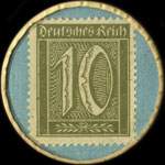 Timbre de 10 pfennig olive sur fond bleu