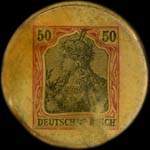 Timbre-monnaie Conditorei-Kaffee Clauberg à Barmen-Wupperfeld - 50 pfennig bicolore sur fond jaune - revers
