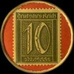 Timbre de 10 pfennig olive sur fond rouge