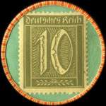 Timbre de 10 pfennig olive sur fond bleu-vert