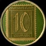 Timbre de 10 pfennig olive sur fond vert