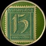 Timbre de 15 pfennig bleu-vert sur fond vert
