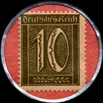Timbre de 10 pfennig olive sur fond rouge