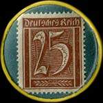 Timbre de 25 pfennig marron sur fond bleu-vert