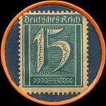 Timbre de 15 pfennig bleu-vert sur fond bleu