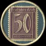 Timbre de 50 pfennig violet sur fond bleu-vert