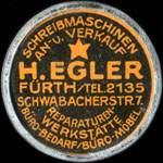 Timbre-monnaie H. Egler - F�rth/Tel. 2135 - Schwabacherstr. 7. - briefmarkenkapselgeld