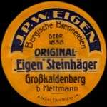 Timbre-monnaie J.P.W. Eigen à Gross-Kaldenberg type 2 - 5 pfennig bordeaux sur fond bleu - avers