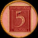 Timbre-monnaie J.P.W. Eigen à Gross-Kaldenberg type 1 - 5 pfennig bordeaux sur fond rose - revers