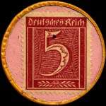 Timbre de 5 pfennig bordeaux sur fond rose
