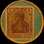 Timbre de 5 pfennig brun sur fond vert