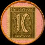 Timbre-monnaie J.P.W. Eigen à Gross-Kaldenberg type 1 - 10 pfennig olive sur fond rose - revers