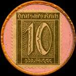 Timbre de 10 pfennig olive sur fond rose