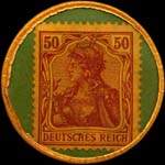 Timbre de 50 pfennig brun sur fond vert