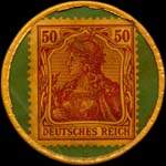 Timbre de 50 pfennig brun sur fond vert
