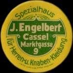 Timbre-monnaie J.Engelbert à Cassel - 15 pfennig bleu-vert sur fond rouge - avers