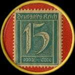 Timbre-monnaie J.Engelbert à Cassel - 15 pfennig bleu-vert sur fond rouge - revers