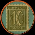 Timbre de 10 pfennig olive sur fond bleu-vert