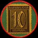 Timbre de 10 pfennig brun sur fond vert