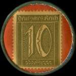 Timbre de 10 pfennig olive sur fond rouge