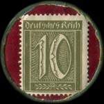 Timbre de 10 pfennig olive sur fond grenat