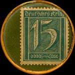 Timbre-monnaie Fehlt Büro Bedarf à Aachen - 15 pfennig vert sur fond vert - revers