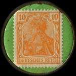 Timbre de 10 pfennig orange sur fond vert