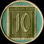 Timbre de 10 pfennig olive sur fond bleu