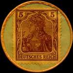 Timbre-monnaie Theodor Firmenich - Brauerei Hürth b/Köln type 1 - 5 pfennig violet sur fond vert - revers