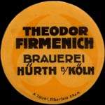 Timbre-monnaie Theodor Firmenich - Brauerei Hürth b/Köln type 1 - 10 pfennig olive sur fond bleu - avers