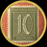 Timbre de 10 pfennig olive sur fond rouge