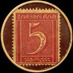 Timbre-monnaie W.Giebel à Barmen-Wuppertal type 1 - 5 pfennig rouge sur fond bordeaux - revers