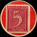 Timbre de 5 pfennig bordeaux sur fond rouge
