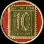 Timbre de 10 pfennig olive sur fond rouge