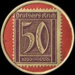 Timbre de 50 pfennig violet sur fond rouge