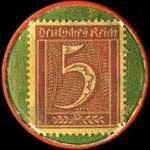Timbre-monnaie Goldstein & Rettig à Breslau - 5 pfennig lie-de-vin sur fond vert sur fond vert - revers