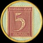 Timbre de 5 pfennig lie-de-vin sur fond bleu-vert