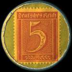 Timbre-monnaie Gries' - Kraftzwieback und Kraftbretzeln - à Barmen - 5 pfennig bordeaux sur fond vert - revers