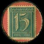 Timbre-monnaie Wilh.Haarmann à Lütgendortmund - 15 pfennig bleu-vert sur fond rouge - revers