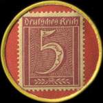 Timbre de 5 pfennig lie-de-vin sur fond rouge